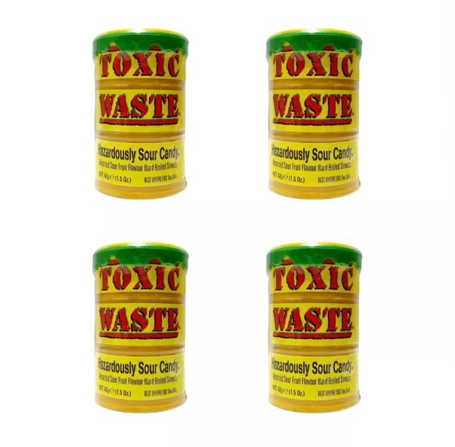 sweets toxic waste ultra sour flavours; Apple, Watermelon, Lemon, Blue Raspberry & Cherry Unique double action sour flavour Candy Bonbon loli pops
